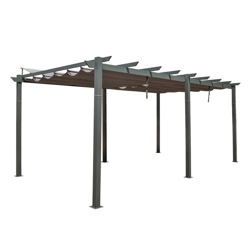 Pergola d'extérieur en aluminium rétractable avec auvent, Brun gris, 20 pi x 11 pi