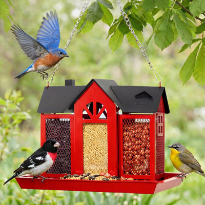 Mangeoire d'oiseaux en métal résistant aux intempéries, mangeoires triples pour cardinal extérieur, grande mangeoire à graines rétractable pour jardin suspendu à l'extérieur