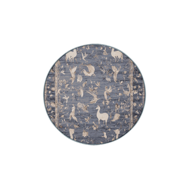 Tapis bleu lavable à la machine, Rond 3 pi