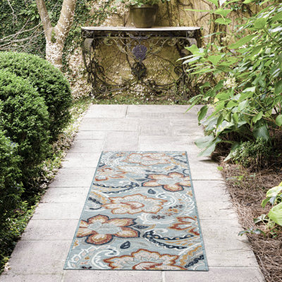 Tapis floral transitionnel Lilia, turquoise