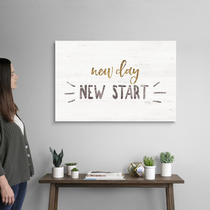 Reproduction d’art textuel sur toile, "New Day, New START" par Marla Rae, Toile tendue, H 24 po x l 36 po x P 1,25 po