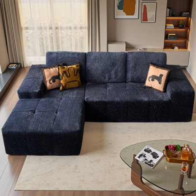 Modern L-Shaped Sectional Sofa with Chaise,Compressed Sofa With Shiny Silver Thread Fabric,No Installation Required