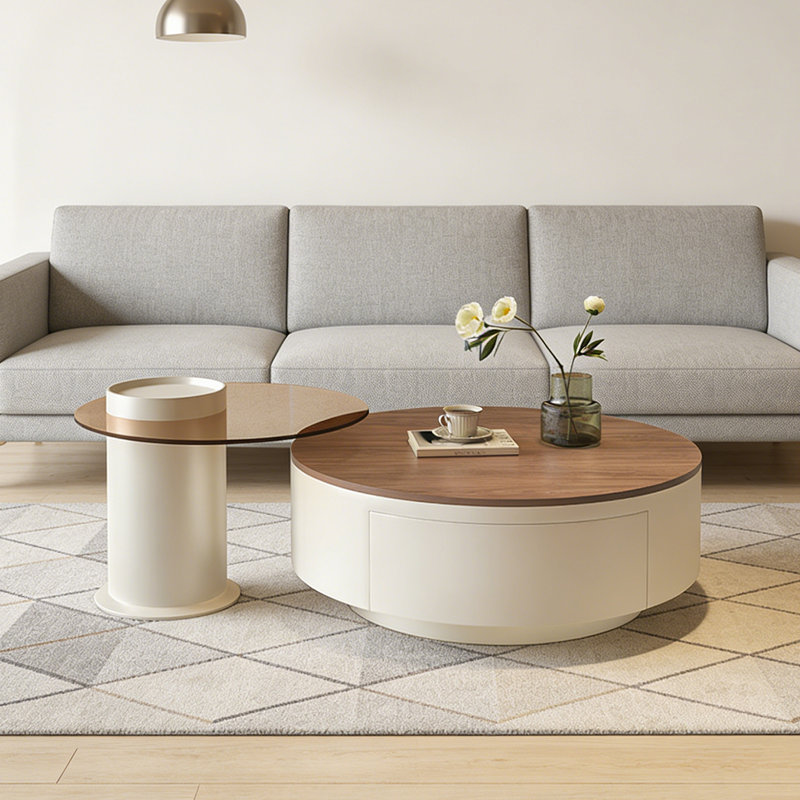 Table basse 2 pièces avec rangement Yannick, H 13 po x L 27,55 po x l 27,55 po, Ivoire ivoire
