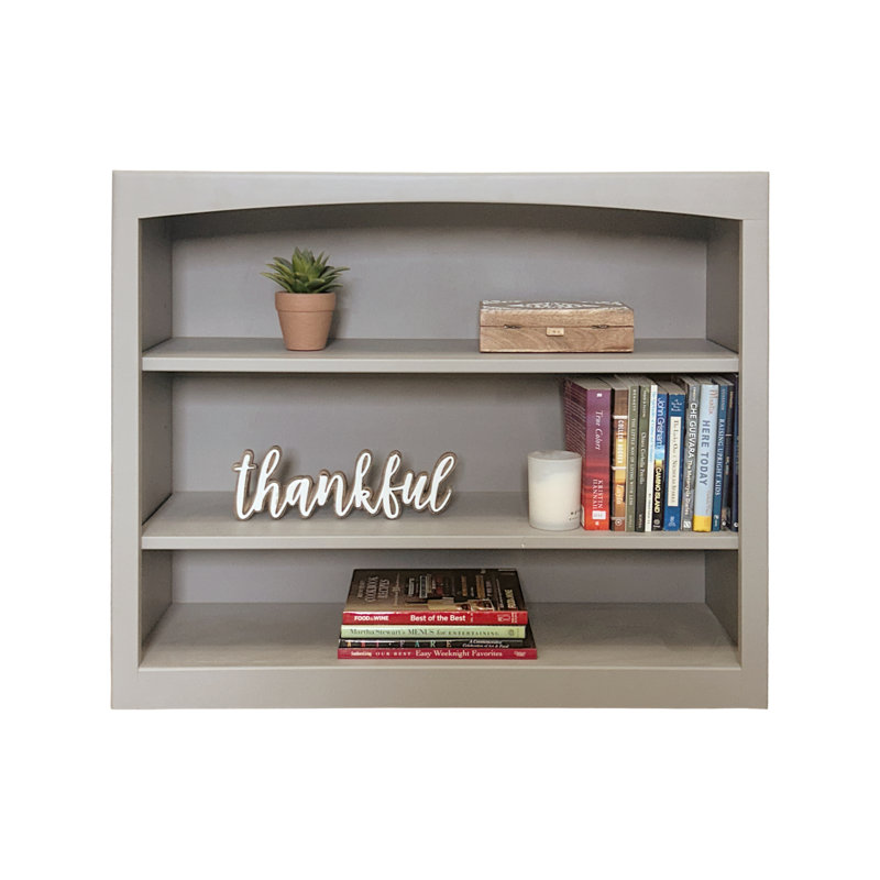 Ossy American Built Solid Wood Bookcase, Storm Gray, (3 Shelves) 30"H x 36"W x 12"D