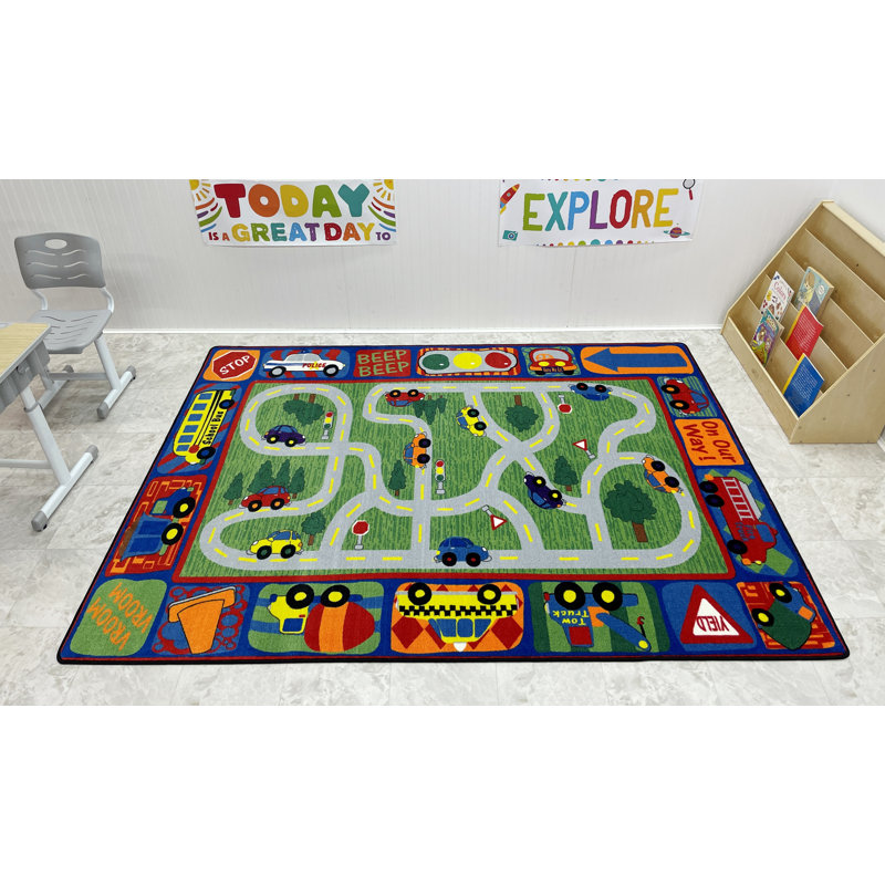 Driving Road Tufted Yellow/Blue/Orange Area Rug, Rectangle 6' x 8'6"