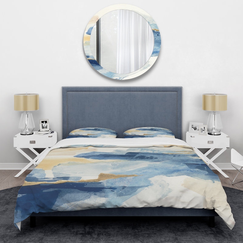 Metallic Gold Indigo II - Modern Glam Duvet Cover Set - Microfiber Polyester, Twin Duvet Cover + 1 Sham