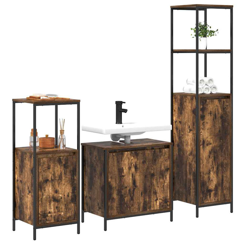 Bathroom Furniture Set With Shelf 3 Pcs Smoked Oak