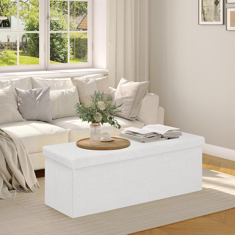 Prathana Fleece Upholstered Storage Bench, White