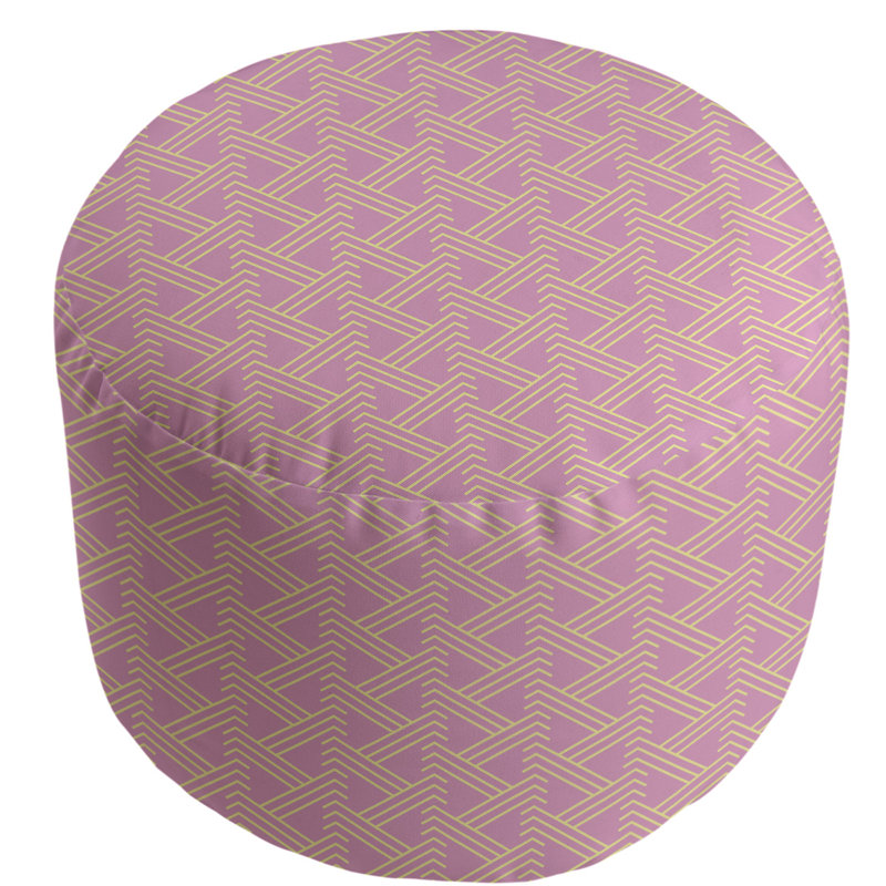 Upholstered Pouf, Pink/Yellow