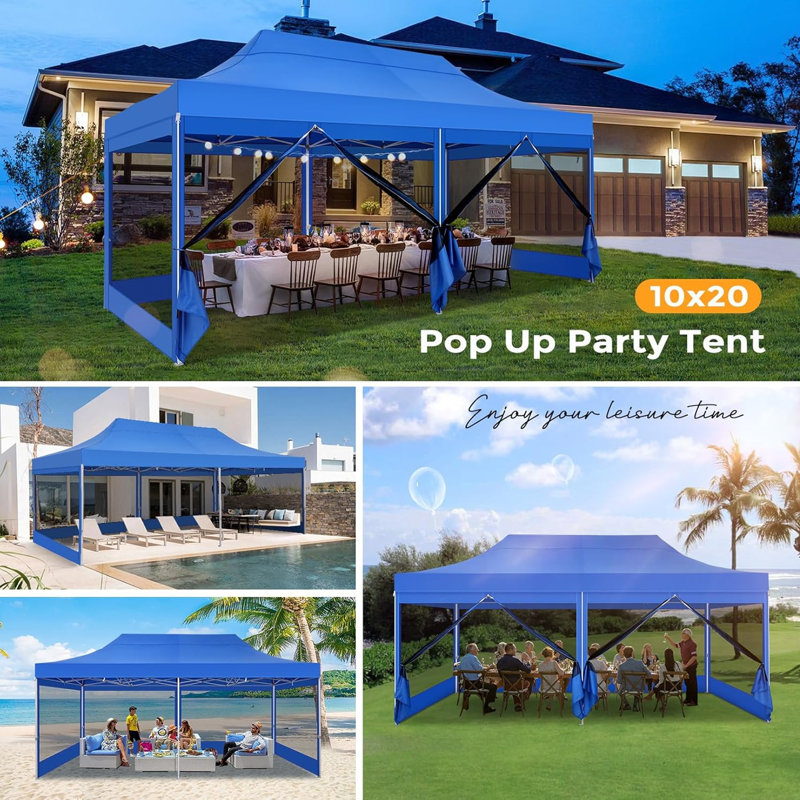 10x20 Canopy Tent, Heavy Duty Pop up Canopy with Sidewalls, Blue