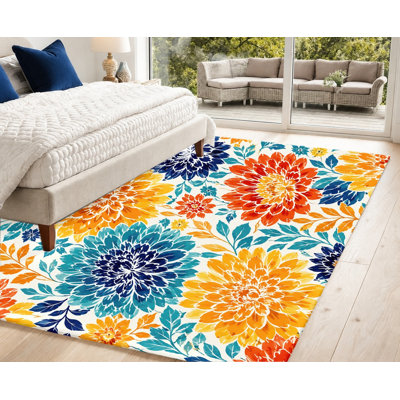 Tapis antidérapant en velours, grand motif floral éclatant, lavable à la machine, tapis décoratif, accessoire de décoration intérieure pour salon, chambre, appartement, couloir