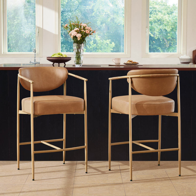 27'' Upholstered Counter Stool With Arm, Brown
