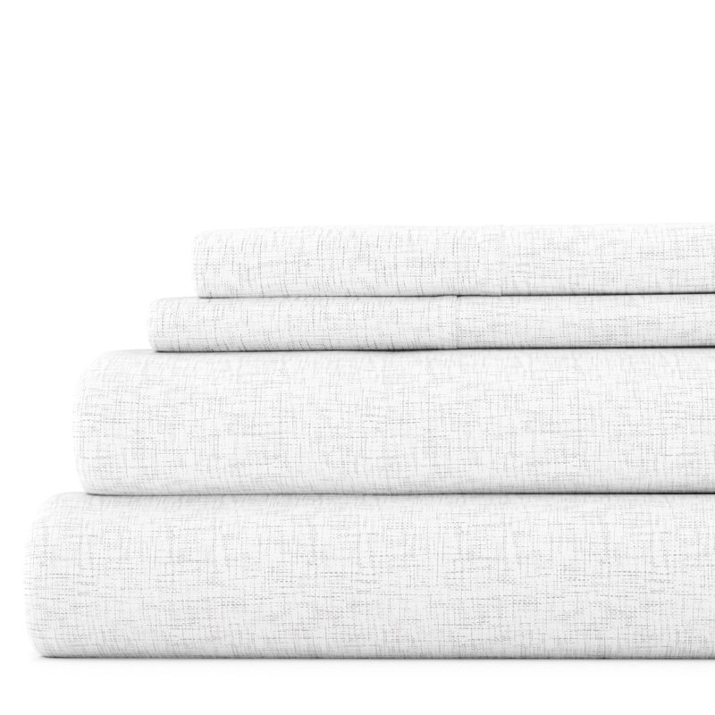 Simply Soft™ Scallops Pattern Microfiber Sheet Set, White Chambray, Twin
