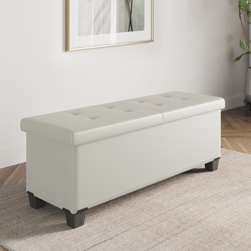 Arlana Vegan Leather Storage Ottoman, White Faux Leather, 15" H x 43" W x 15" D1