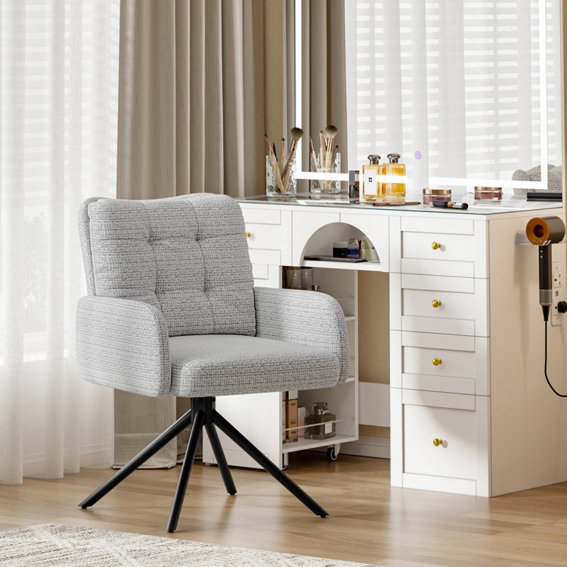 Upholstered Chenille Swivel Accent Chair, Light Grey