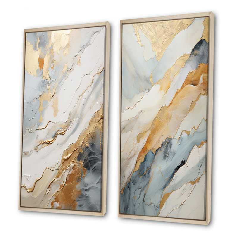 Ensemble de 2 décorations murales beiges et dorées Glacier Stone Simplicity, H 40 po x l 41 po, Encadrement brun