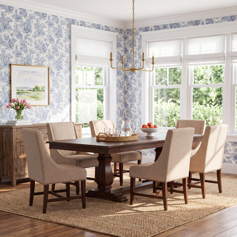 Barlow Extendable Double Pedestal Dining Set, 7 Pieces: Table, 6 Chairs