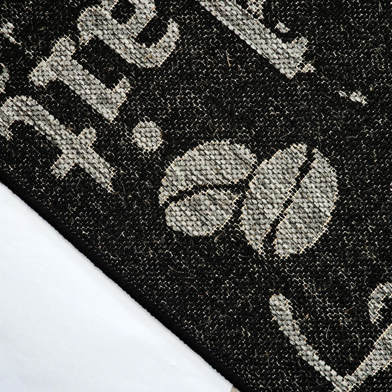 Non Slip Coffee Rug Flat Weave Kitchen Living Room Carpet, Rectangle 60 x 180 cm, Black