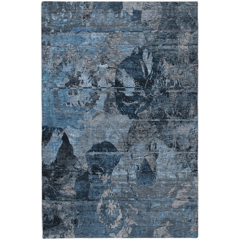 Premium Machine Washable Dream Shag ADS555 Abstract Fauna Rug, Denim, 10' x 14'