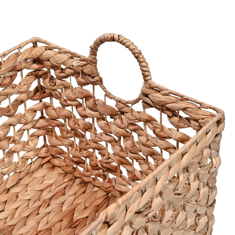 Burruss Bohemian Cottage Woven Hyacinth Rectangular Storage Baskets with Handles (Set of 3), Natural