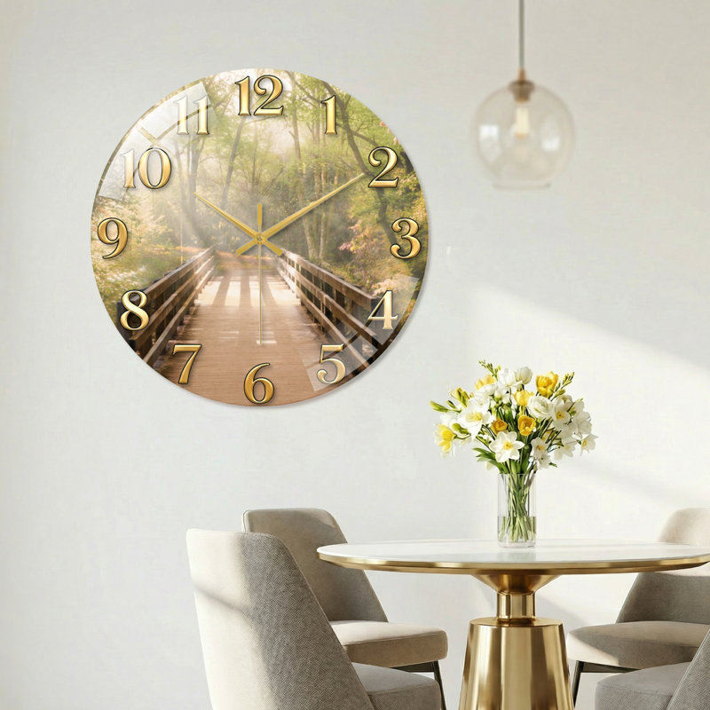 "Forest Path", horloge murale en verre, 60 x 60 cm (23,6 x 23,6 pouces)