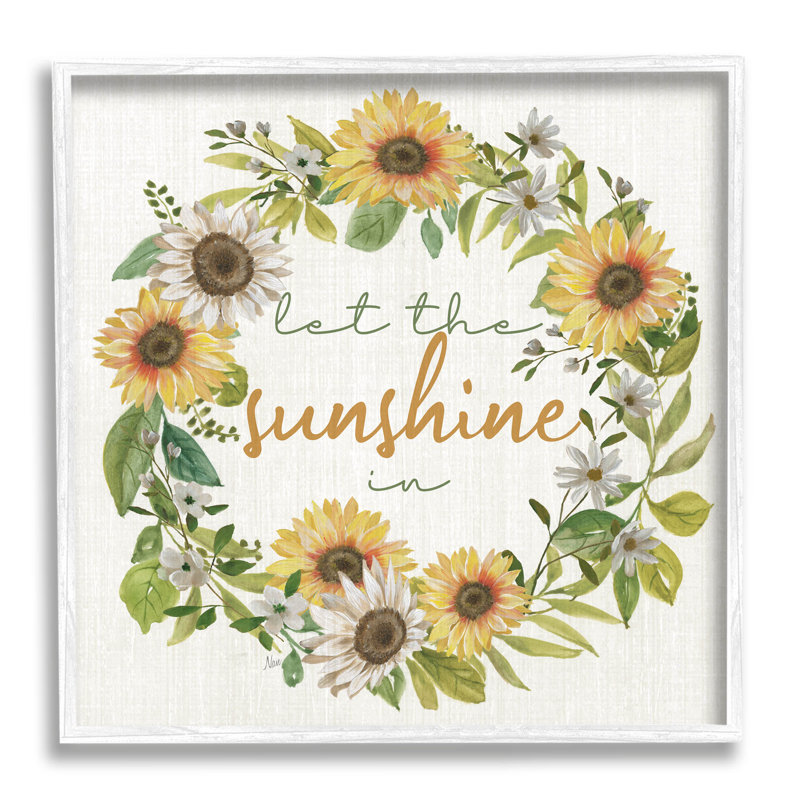 Let Sunshine in Sunflower Wreath par Nan - Impression sur bois, H 17 po x l 17 po x P 1,5 po