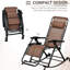 2 chaises berçantes d'extérieur, chaise berçante pliable à gravité zéro avec coussin, porte-gobelet et téléphone, brun. Fabrication robuste en métal, composant de tissu respirant. Étapes d'assemblage instantané 2 sièges, inclinable