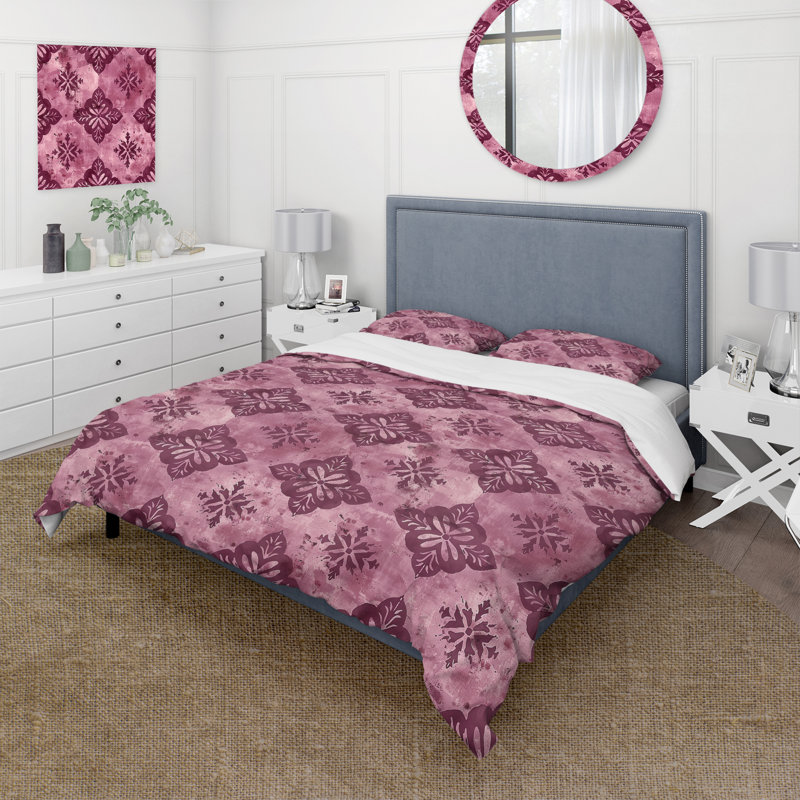 Ensemble de housse de couette Magenta Rustic Blooming Charm II - Farmhouse, Housse de couette simple + 2 taies décoratives st