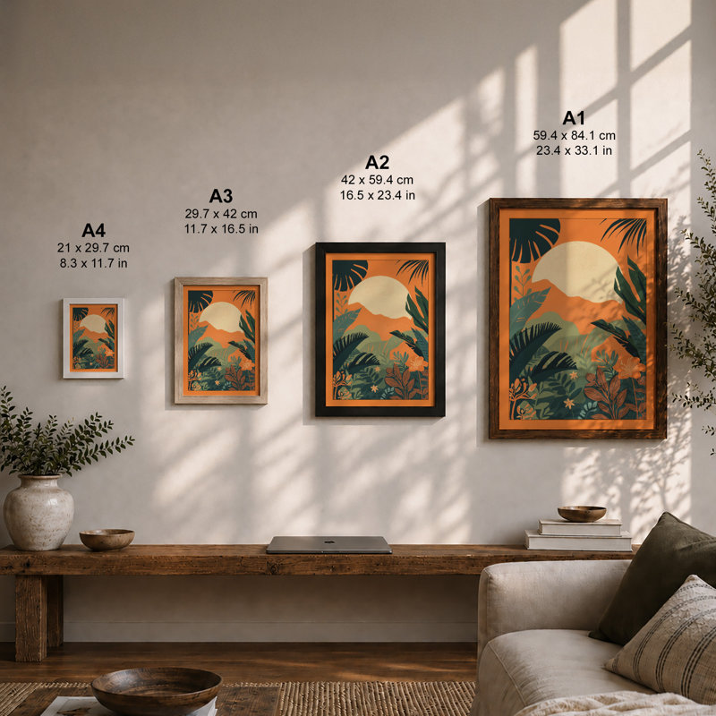 Sunset Silhouette Tropical - Framed Print, Unframed, A4 - 29.7 x 21.0 cm