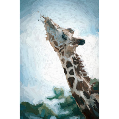 Giraffe On Blue - Wrapped Canvas Painting
