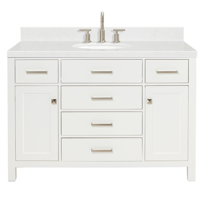 Meuble-lavabo simple avec plateau en quartz Macnair, Blanc, 48"