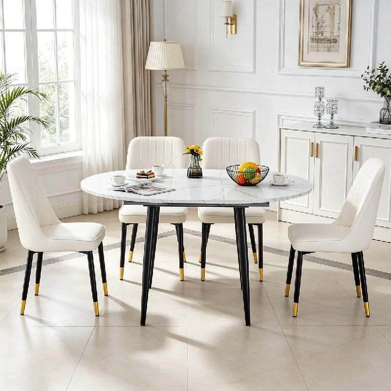 Table de salle à manger Domogne, Ensemble de cinq pièces : table, quatre chaises, Blanc