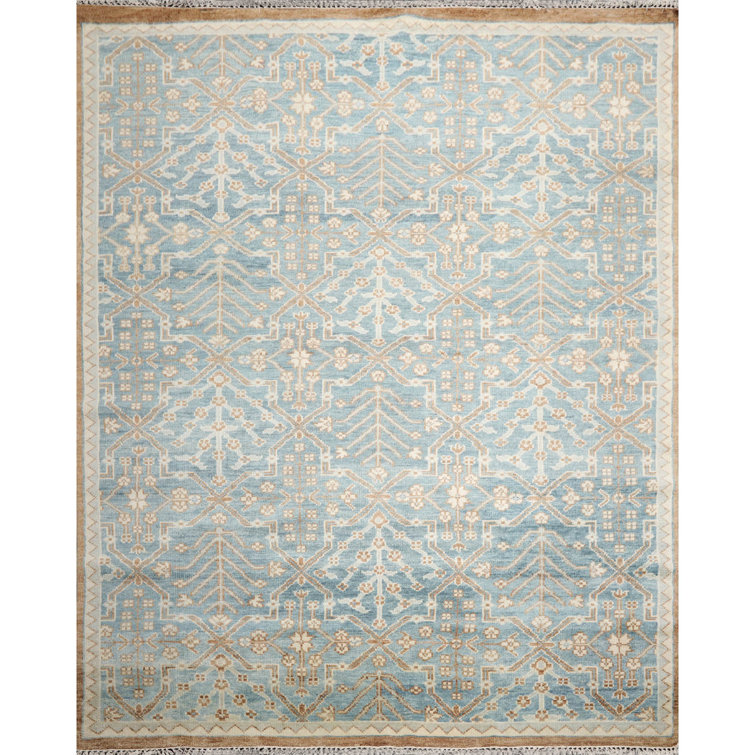 Wool Oushak Area Rug in Aqua/Beige/Gray