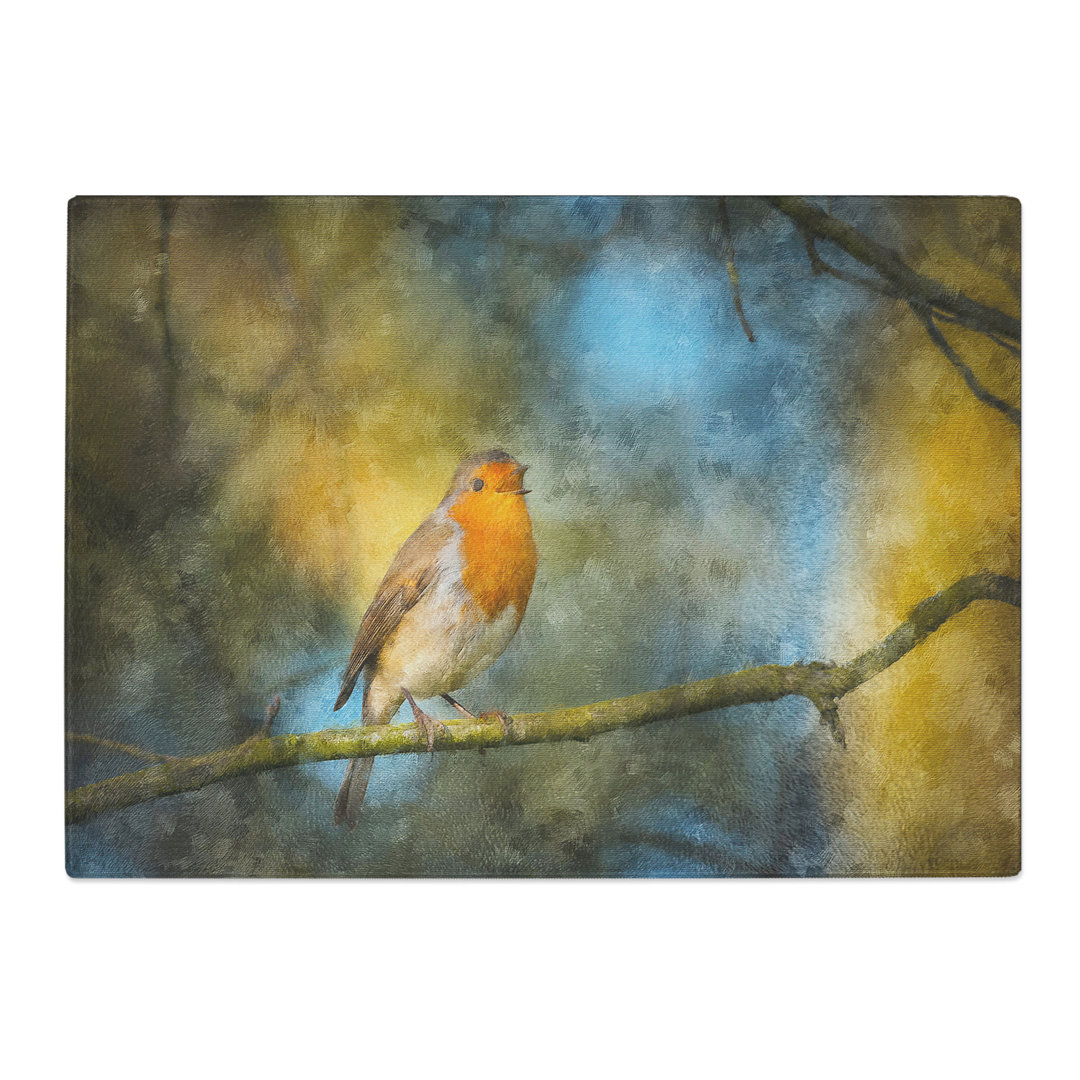 Tempered Glass Robin Bird in a Tree Chopping Board