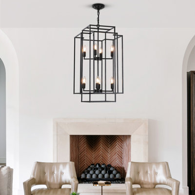 8-Light Square / Rectangle Chandelier Modern Black  Geometric Chandelie Light Fixture for Dining Room, Kitchen Island, or Entryway