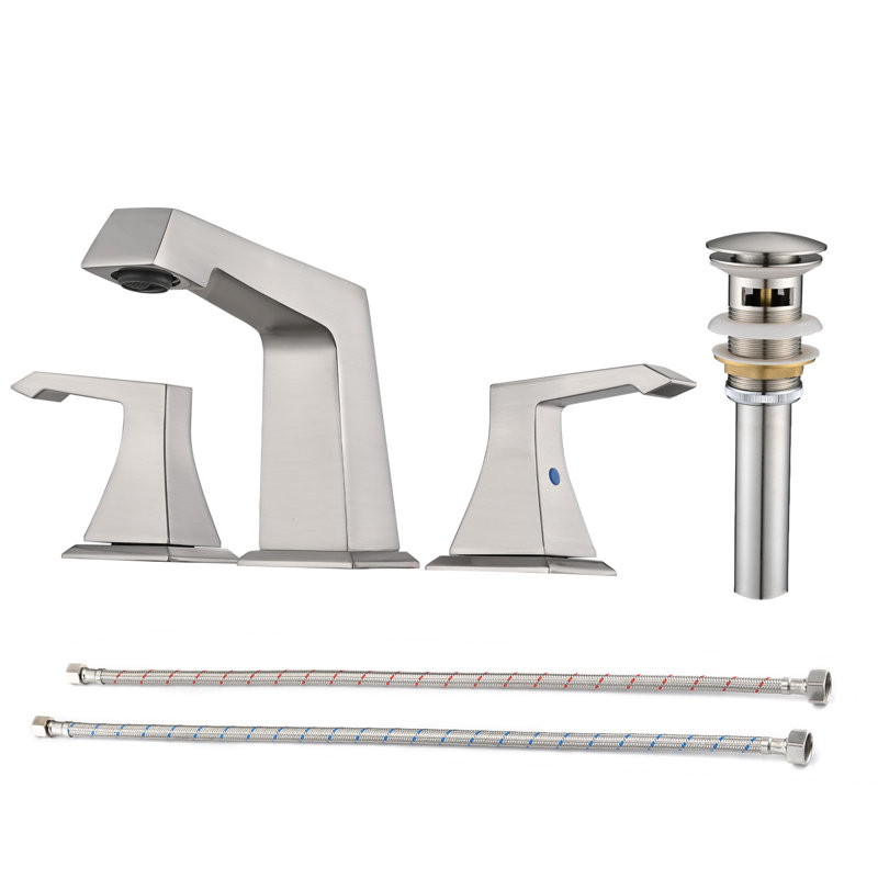 Robinet de salle de bain à large entraxe avec bonde, Nickel brossé