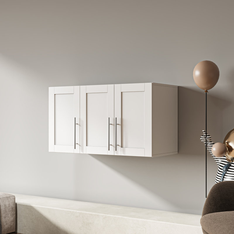 Armoire de rangement murale empilable, P 15,75 po x l 35,43 po x H 19,69 po, blanc
