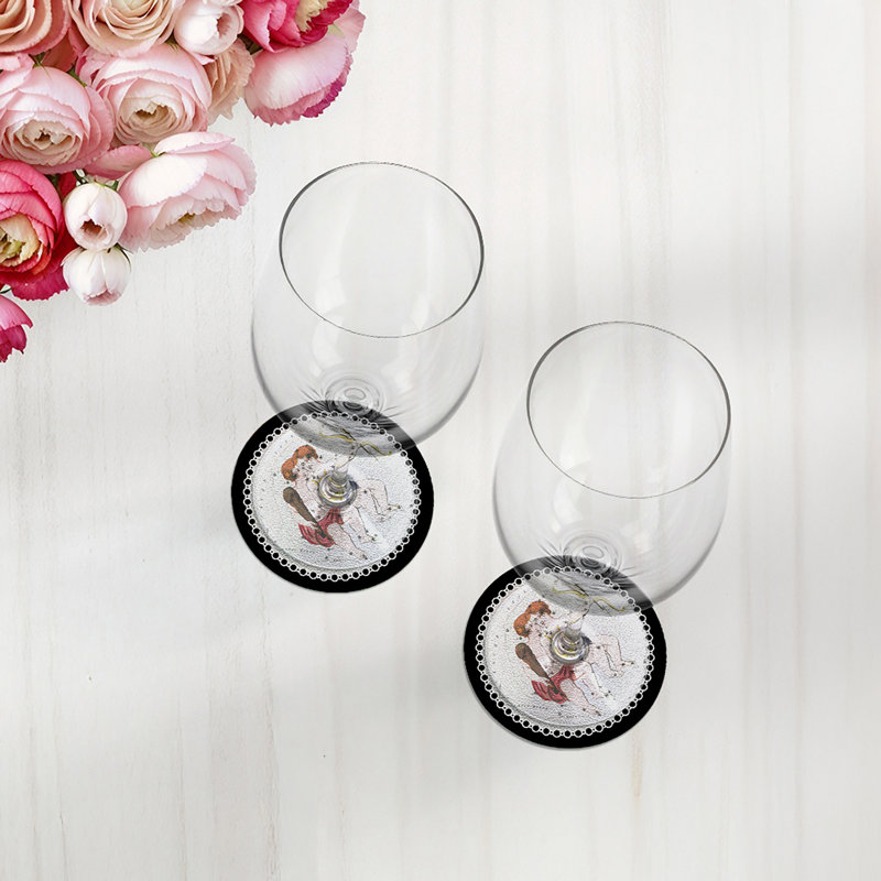 Sous-verres ronds en cuir Zodiac Gemini, Noir