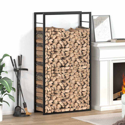  Support de rangement pour bûches d'extérieur en acier noir mat 80 x 28 x 154 cm