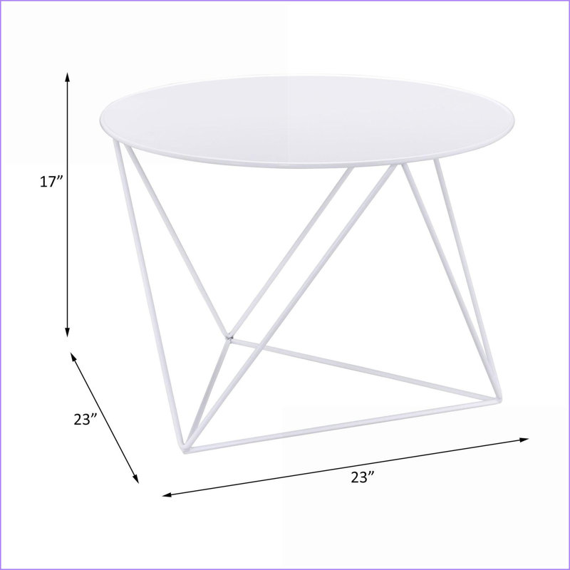 Table basse blanche en métal pour le salon, table d'appoint utilitaire légère avec plateau rond et amp; Pieds triangulaires
