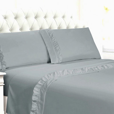 UltraSoft Ruffled Hem Microfiber Sheet Set - Wrinkle Resistant 3-Piece Bedding - Easy Fit Double Brushed Durable Grey Sky - Luxe Linens