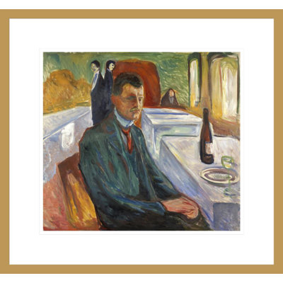 Autoportrait avec une bouteille de vin par Edvard Munch - Impression Giclée encadrée