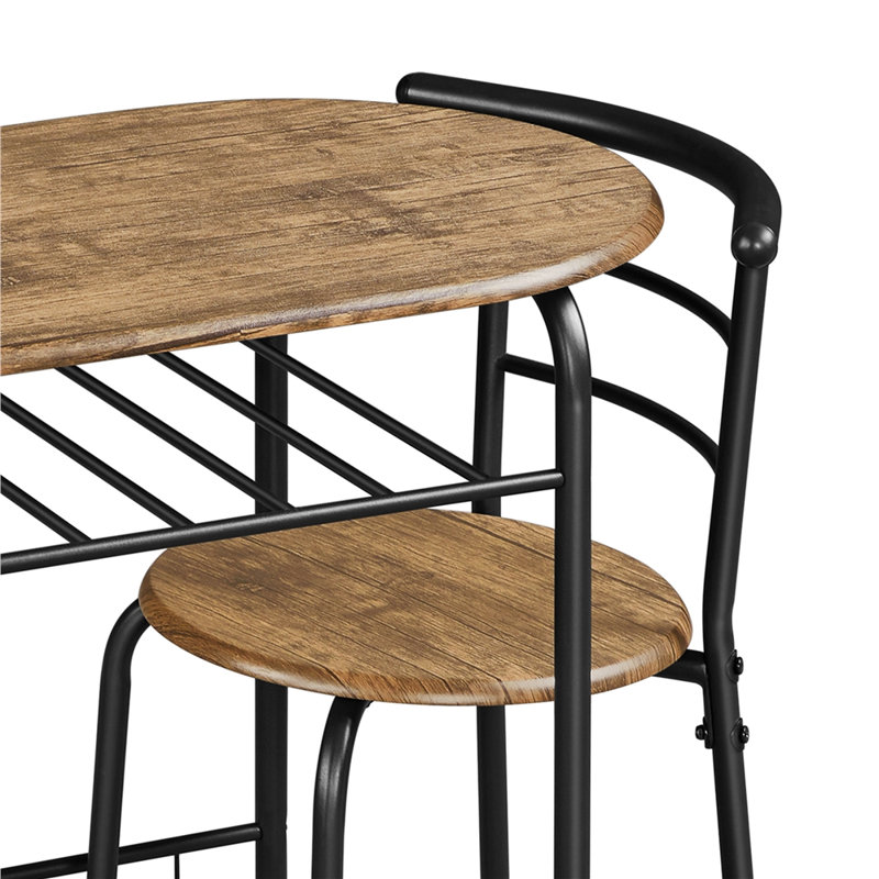 2 - Person Dining Set, 80 cm L x 53 cm W x 75.5 cm H, Brown/Black