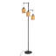 Lampe sur pied moderne avec abat-jour en rotin et en tissu blanc, mât noir, commande au pied | Idée de cadeau