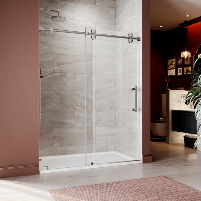 Porte de douche coulissante simple sans cadre de 61 à 65 po x H 76 po