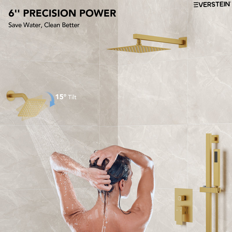 Wall Mount High-Pressure Rainfall Shower Faucet, Dual Showerheads System with Handheld Shower, Brushed Gold