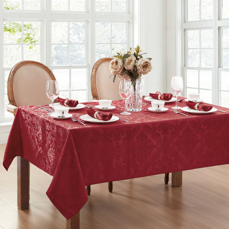 Corson Woven Damask Jacquard Polyester Tablecloth, Red, 52" L x 52" W Square