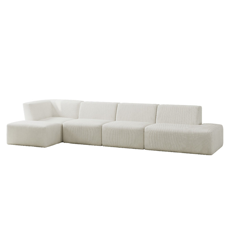 5 Seater Corduroy Seating Component, Beige Corduroy, Left Hand Facing