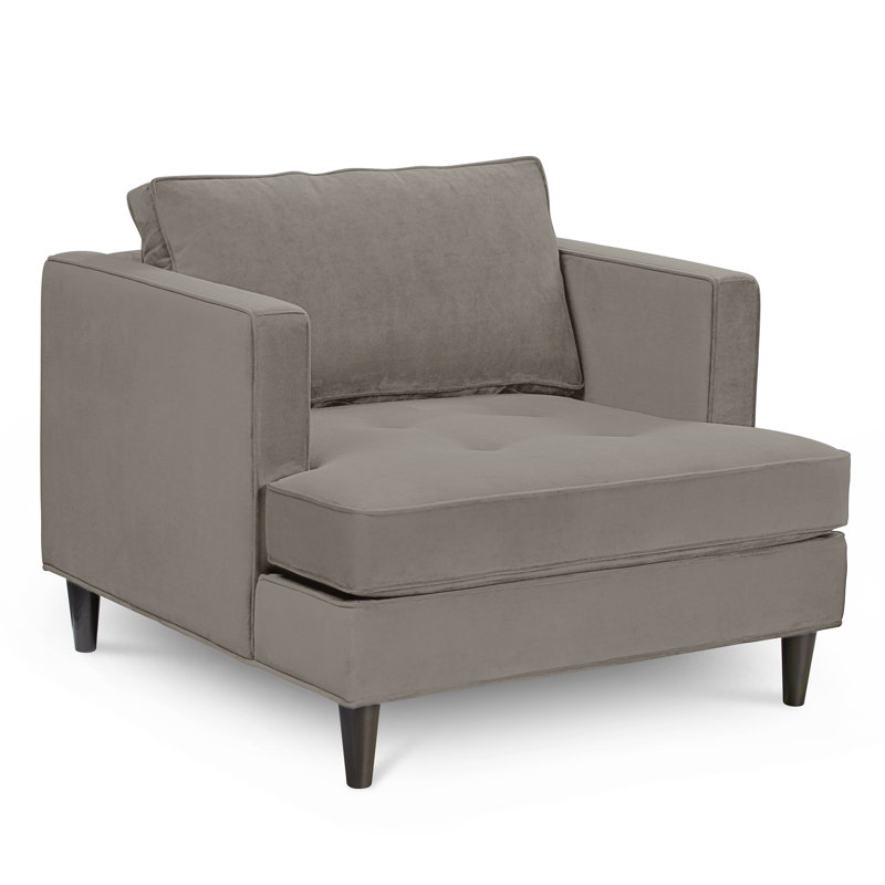 Chaise avec accoudoirs touffetée en polyester 41 po Burkouer, Velours performance Bella Granite