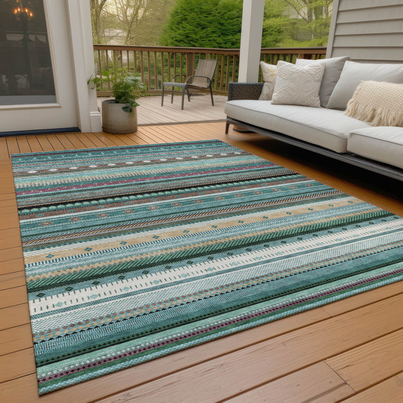 Tapis rayé intérieur / extérieur lavable à la machine Husby ACN2218, Rectangle 9 pi x 12 pi
